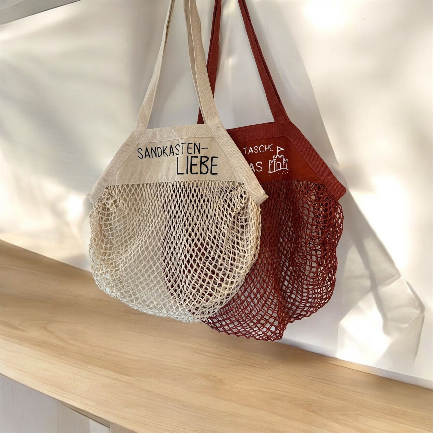 Sandspielzeug Tasche | Personalisiert I Strandtasche | Spielplatz | Baumwolltasche | Netztasche Geschenk I Kindergartenkind Beutel