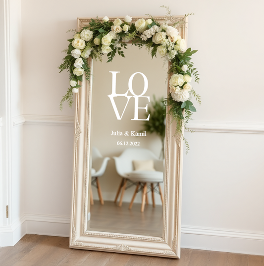 Spiegelaufkleber für Hochzeit "LOVE"