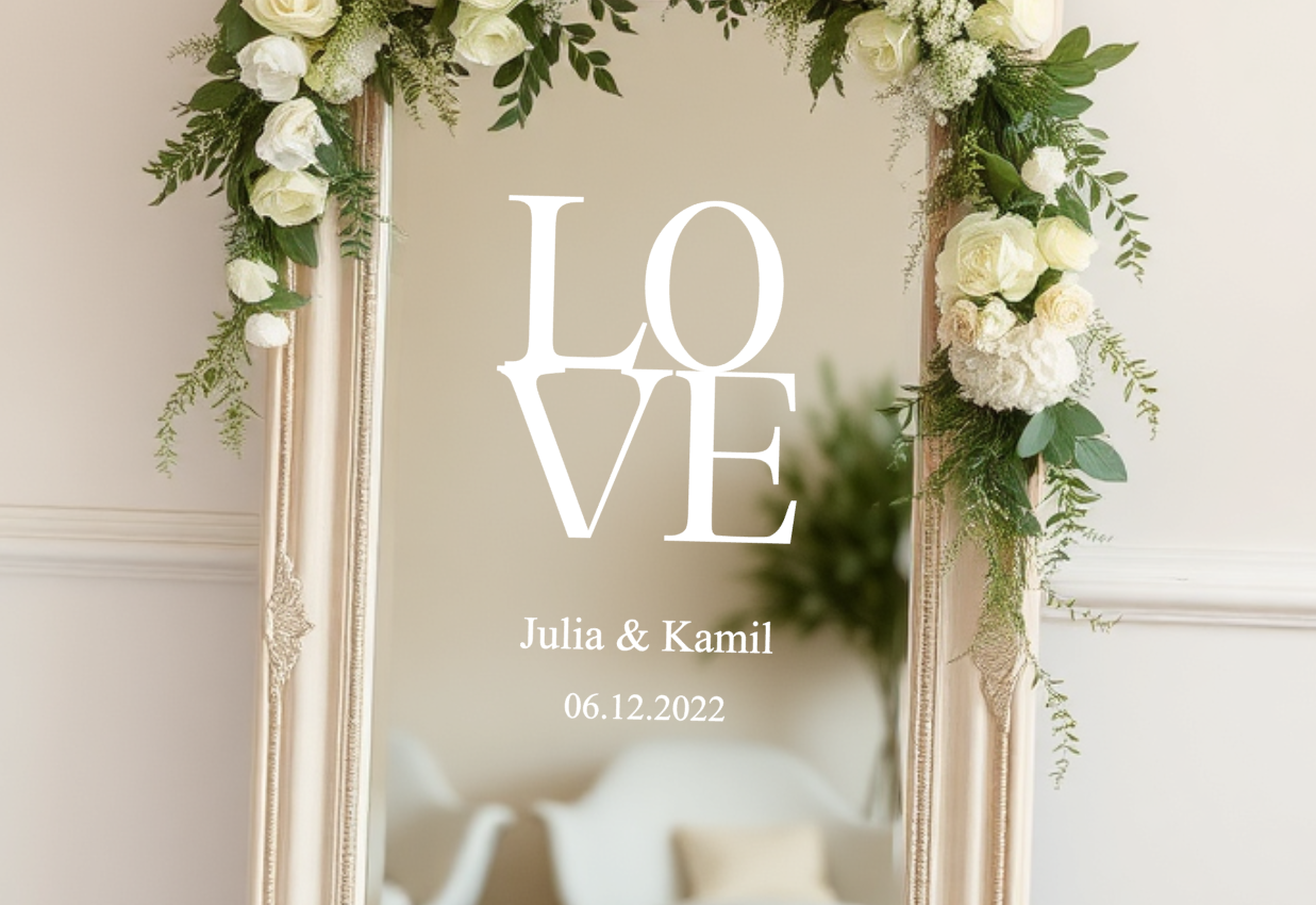 Spiegelaufkleber für Hochzeit "LOVE"