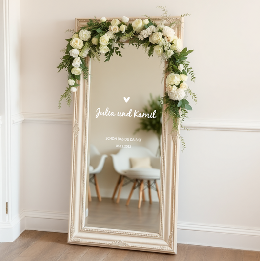 Spiegelaufkleber für Hochzeit "Mit Schriftzug"