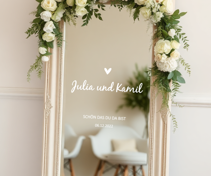 Spiegelaufkleber für Hochzeit "Mit Schriftzug"