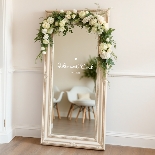 Spiegelaufkleber für Hochzeit "mit Namen & Datum"