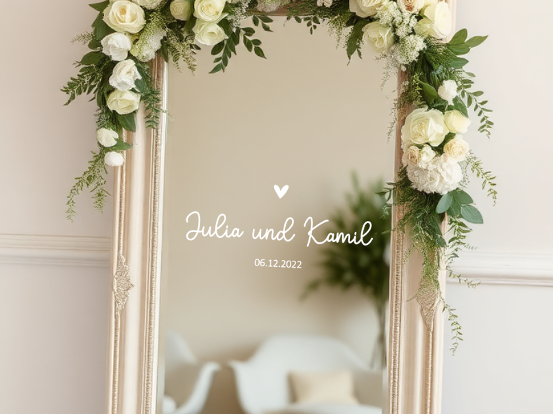 Spiegelaufkleber für Hochzeit "mit Namen & Datum"