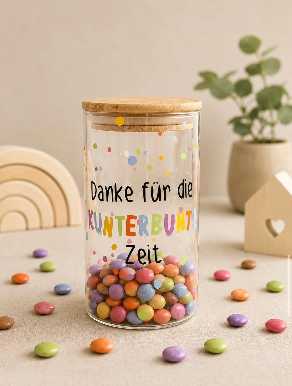 Vorratsglas "Danke für die kunterbunte Zeit"