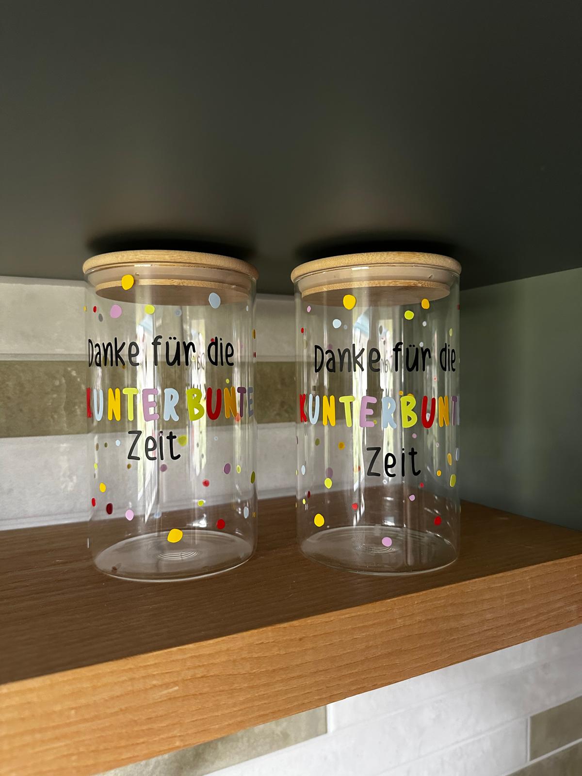 Vorratsglas "Danke für die kunterbunte Zeit"